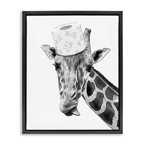Stupell Industries Contemporary Giraffe & Toilet Paper Bathroom Black Floating Frame Canvas Art, 25 x 31, by Annalisa Latella