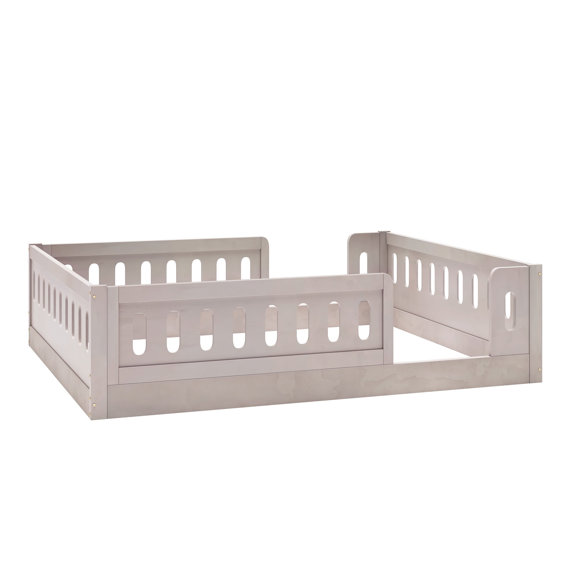 Euroco Wood Full Size Platform Bed with Guardrail for Toddler and Kids Teens, Natural