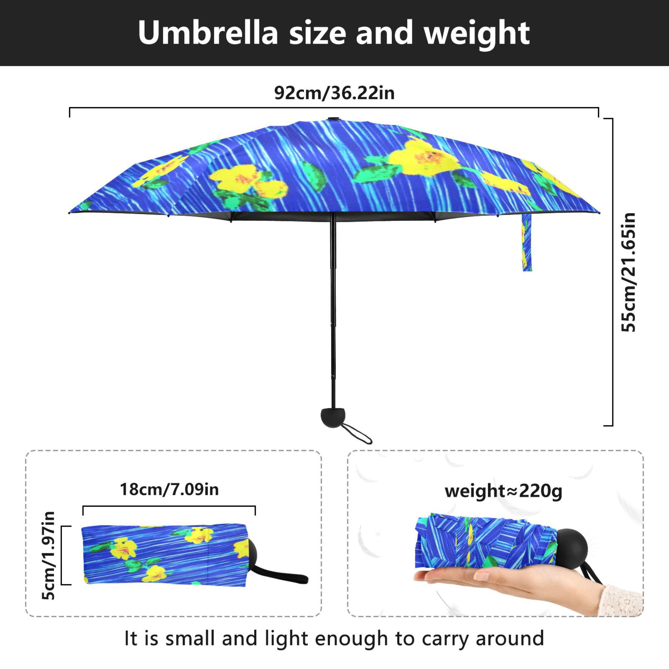 Blue Rain Flowers Umbrellas for Sun Auto Open Close UV50+ Waterproof 5-Fold Compact Fiberglass Frame