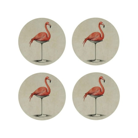 

Fuzoiu Flamingo Sitting On Chair Print Leather Coasters Set Drink Coasters Set of 4 for Tabletop Protection Durable PVC Coasters Home Décor and Housewarming Gift-Round Shape