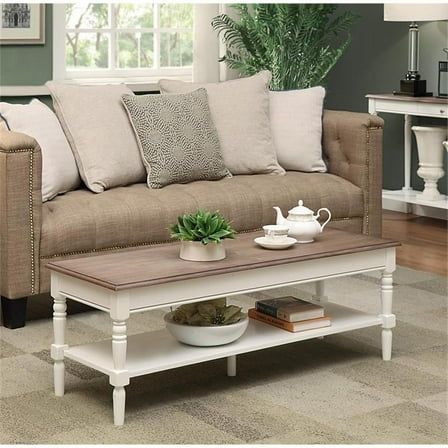 Pemberly Row Modern Coffee Table in Driftwood and White Wood