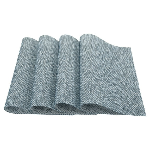 4 Pcs Diamond Pattern Placemats Polyester Place Mats for Kitchen Table Washable Table Mats Blue