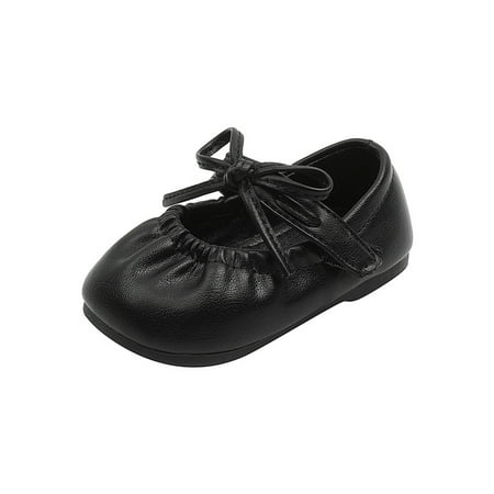

Woobling Kids Mary Jane Flats Ankle Strap Dress Shoes Magic Tape Princess Shoe School Loafer Flat Comfort Loafers Bowknot Cute Black 3C