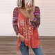 thumbnail image 1 of Pntutb Mujer Casual Empalme Cuello en V Impresión Cobertura Blusa Manga Larga Camisas tops Pntutb Pntutb-7118, 1 of 6