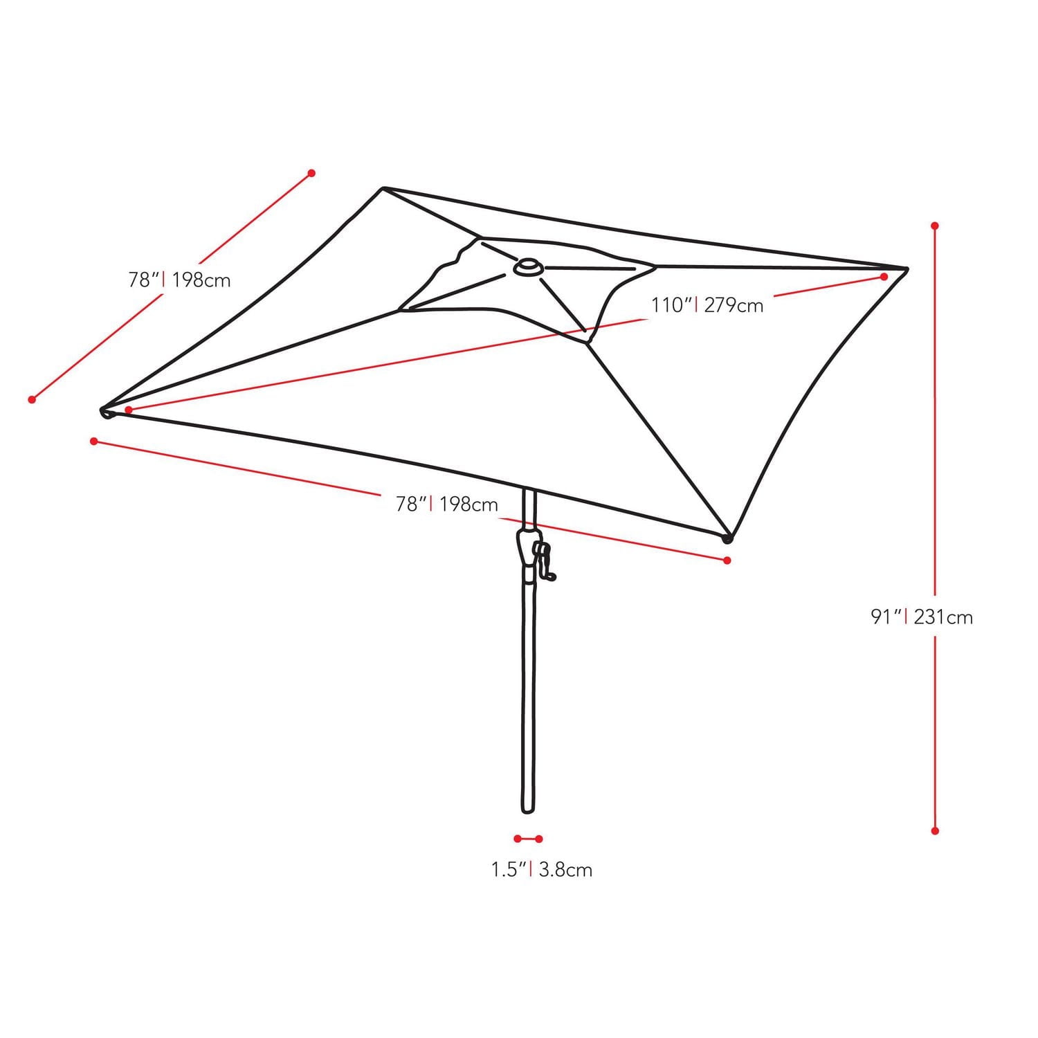 CorLiving 6.5ft x 6.5ft Square Durable Fabric Canopy Tilting Outdoor Umbrella with Steel Frame