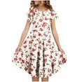 thumbnail image 1 of Zpanxa Robes Florales pour Filles Été Manches Courtes Manches Volantées Col Rond Imprimé de Fleurs Taille Poche Robe Superposée Polyester Spandex Multicolore 12-13 Ans, 1 of 5
