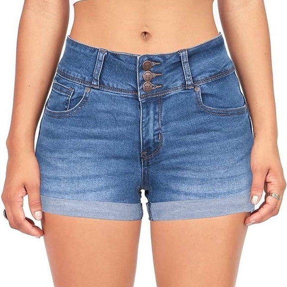 COOLHOOD Women’s Stretch Skinny Fit Jean Shorts Low Waist Casual Cotton Blend Button Closure Short Pant Short Trousers