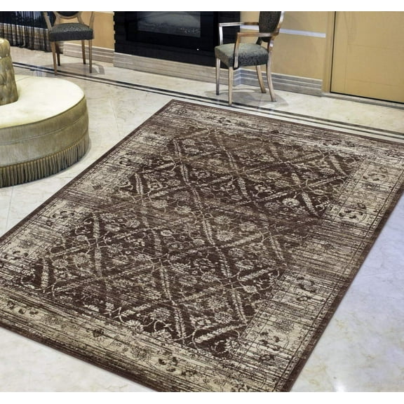 Espresso Brown/Beige Persian Zigler Allover Pattern Distressed – Modern Vintage Area Rug