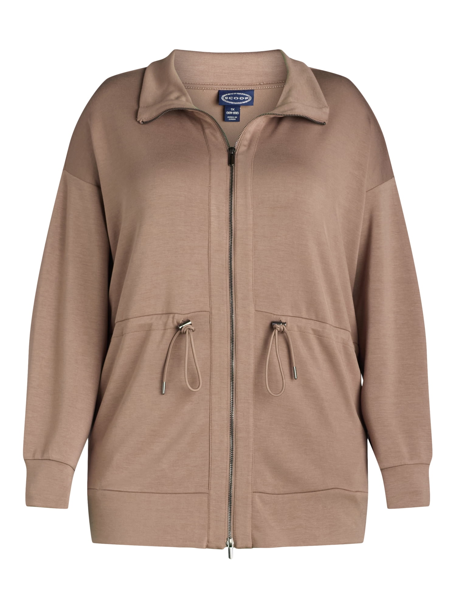 Scoop Women’s and Women's Plus Ultimate Scubaknit Longline Drawstring Zip Jacket, Sizes XS-4X