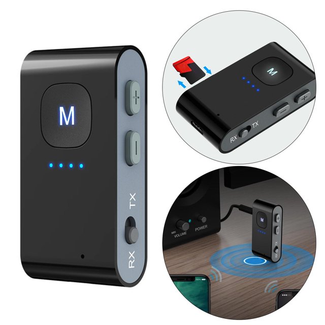 Adaptador de audio Bluetooth 5.0 Transmisor Receptor con 3.5 mm Aux para ámbrico de baja latencia Soporte portátil Tarjeta TF Recargable Macarena Receptor bluetooth