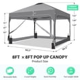 thumbnail image 3 of Ainfox 8x8 Ft One Push Pop-up Canopy Tent with Transparent PVC Sidewalls, Instant Outdoor Shade Gazebos with Weighted Sandbags,for Patio,Backyard,Garden,Party,Gray, 3 of 8