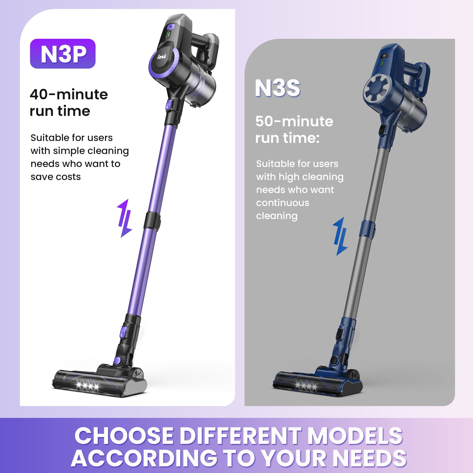 INSE Lightweight Cordless Stick Vacuum Cleaner for Carpet Hardwood Floor Pet Hair