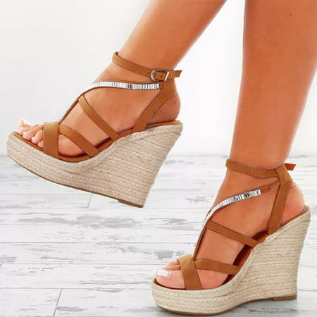 

uikmnh Women Shoes Sandals For Ladies Fashion Peep Toe Causal Shoes Hollow Out Wedges Sandals Brown 9