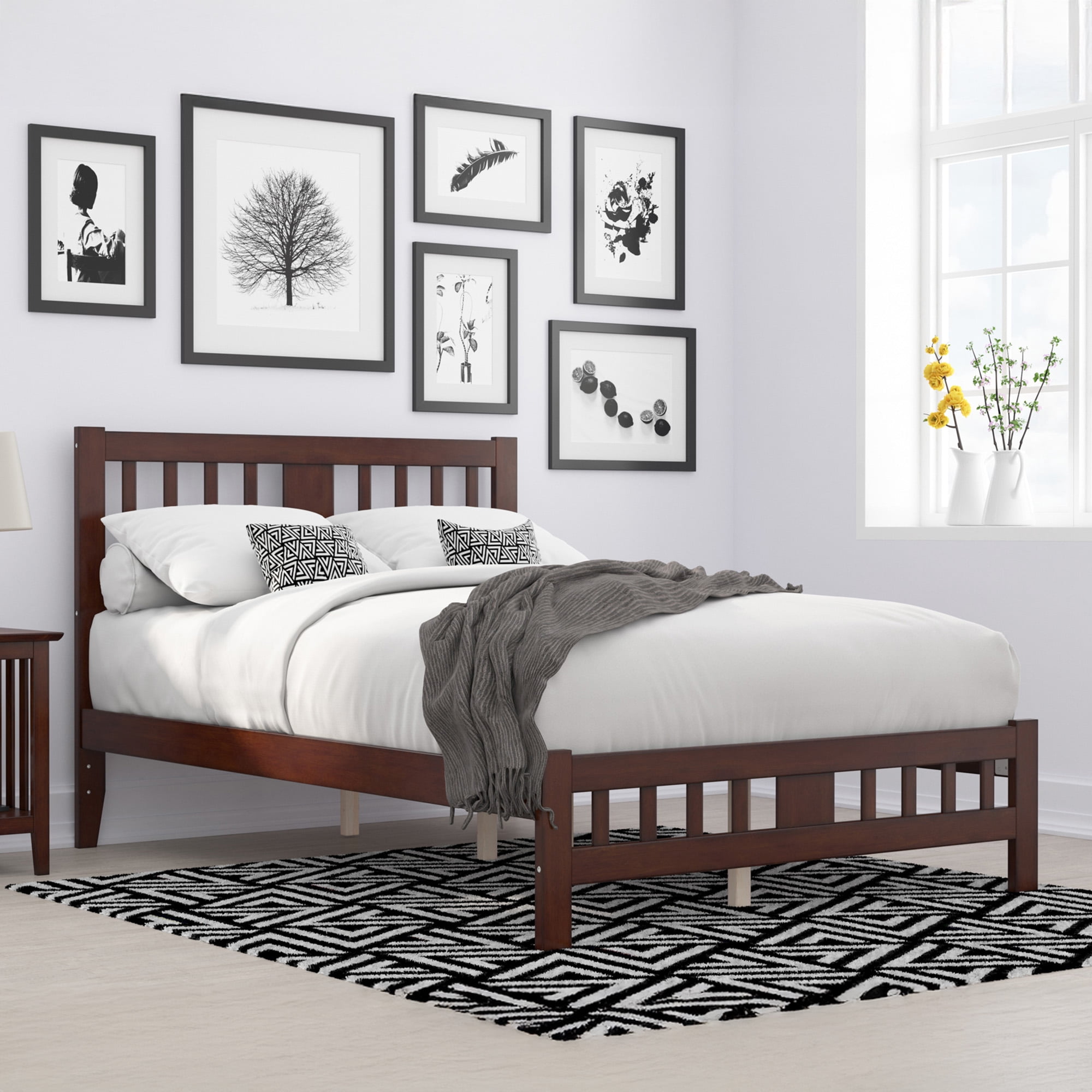 AFI Tahoe 14" Full Wood Platform Bed with Slatted Headboard and Footboard, Walnut