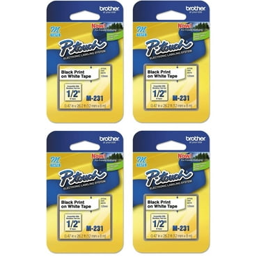 Brother Genuine M-231 1/2" Black on White Tape for P-Touch Labeler, 4 Pack