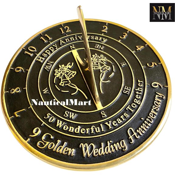 NauticalMart 50th Golden Wedding Anniversary Sundial Gift Heavy Duty Brass Home Decor Or Garden Present Idea for Parents, Grandparents, Friends, Couples 50 Years Marriage (8 Inches )