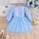 thumbnail image 5 of Vestido de cuello redondo y manga larga para niñas Vestido de cuello redondo y manga larga para niñas Falda de malla elegante Vestido de princesa elegante para niñas pequeñas Vestido de poliéster para, 5 of 7