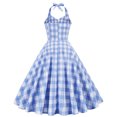 thumbnail image 3 of Njagoc3 Womens Long Sleeve Halter Gingham Dress, Fit & Flare, Summer Party & Retro Event Wear, Feminine Fit, 3 of 5