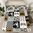 thumbnail image 2 of Feelyou Speed Sport Motorcycle Queen Sheet Sets, Check Plaid Patchwork Flat Sheet, Teens Kids Boys Girls Queen Fitted Sheet, Microfiber Bedroom Decor, 4 Pieces, 2 of 7