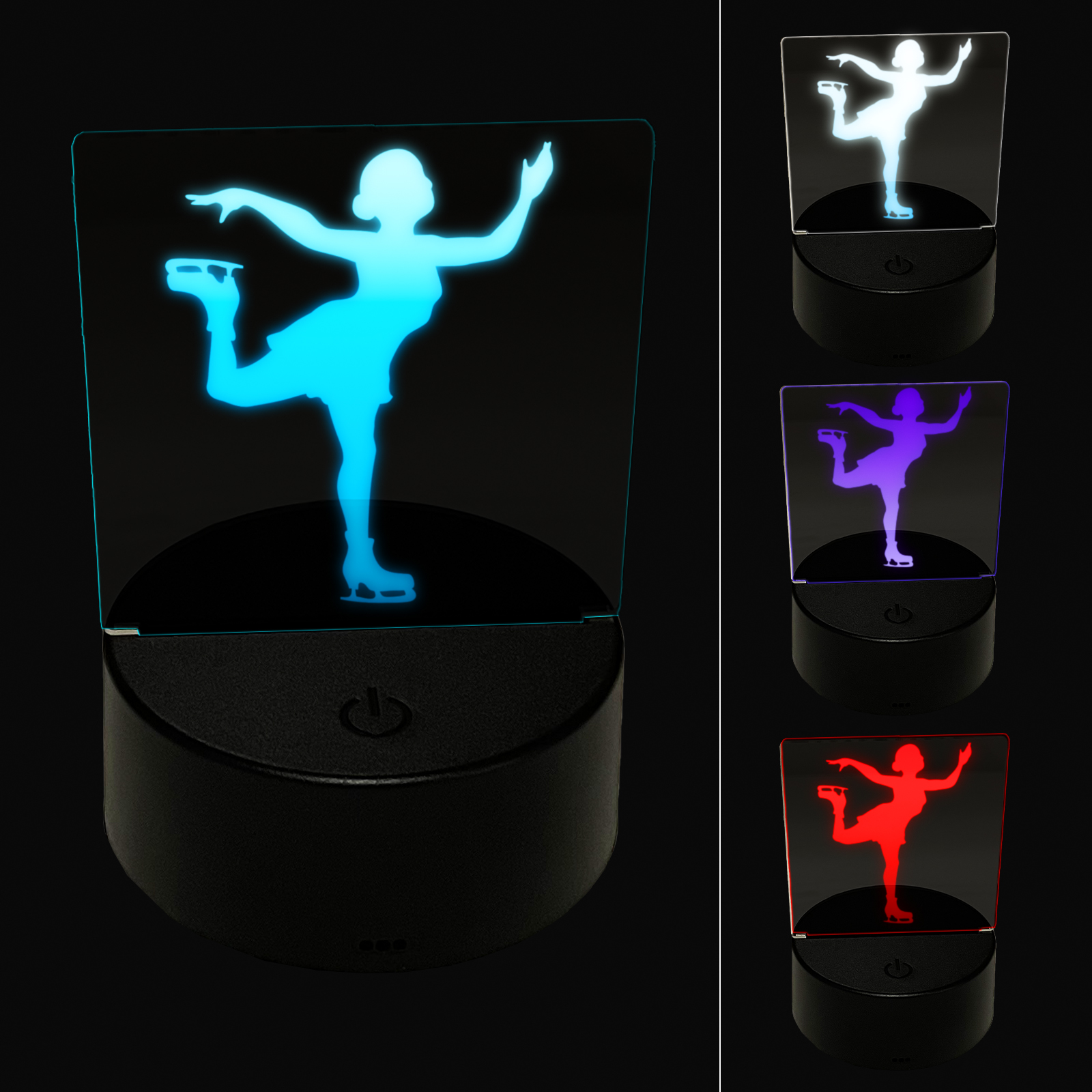 Ice Figure Skating Skater Woman on One Foot Pose LED Night Light Sign 3D Illusion Desk