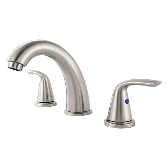 WMF 8 In. Widespread 2 Handle Stainless Steel Bathroom Faucets, High-Arc, 3 Hole Installation, Brushed Nickel Finish with Matching Push Pop-Up Drain for Bathroom Sink
