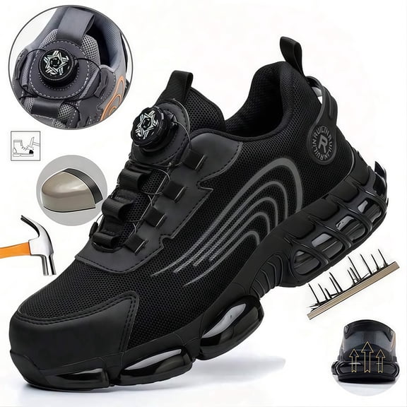 XQJ Men's Steel Toe Safety Shoes Industrial Construction Work Shoes Lightweight Sneakers Black US Size 5