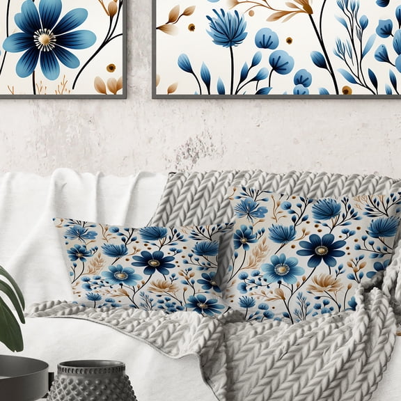 Designart "Nordic Blue Floral Minimalism II" Floral Printed Throw Pillow