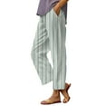 thumbnail image 2 of Women's Casual Pants Women'S Casual Boho Floral Print Stripe Cotton Linen Pants Elastic Waisted Summer Spring Beach Baggy,White Women's Casual Pants M, 2 of 4
