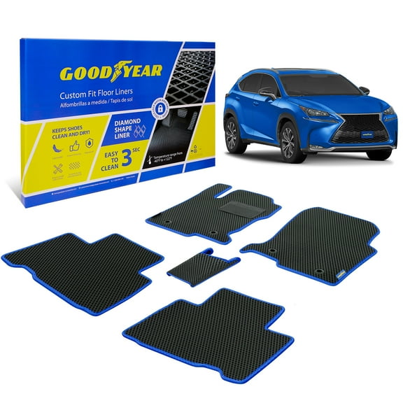 Goodyear All-Weather Car Floor Mats–Custom Fit for Lexus NX 2015-2021, Blue 5 Pc. Set, Heavy-Duty Diamond Floor Liners for Cars, SUVs, Trucks–Ultimate Interior Car Accessories for Men&Women - GY007002
