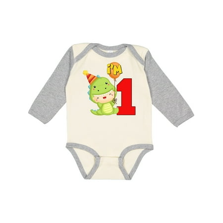 

Inktastic 1st Birthday Cute Dinosaur Boys or Girls Long Sleeve Baby Bodysuit