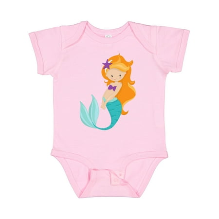 

Inktastic Cute Mermaid Little Mermaid Orange Hair Star Gift Baby Girl Bodysuit