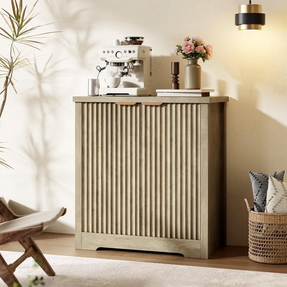Kselythan Storage Cabinet with Fluted Doors,Fluted Buffet Sideboard Cabinet,Accent Modern Credenza with Doors & Shelves,Wood Credenza Storage Console Cabinet for Living Room Kitchen Dining Room