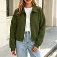 thumbnail image 5 of Ovzne Women's Zip Up Cropped Cardigan Lapel Collar Long Sleeve Jacket Drop Shoulder Ribbed Hem Casual Coat,Army Green Jackets for Women, 5 of 7