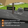 thumbnail image 4 of Modern 7-Piece Outdoor Patio Aluminum Dining Set, 35.5"x71" Rectangular Dining Table with Black Marble-Look Sintered Stone Top, Ember Black, 6 Swivel Rockers with Sunbrella Cushions, 4 of 9