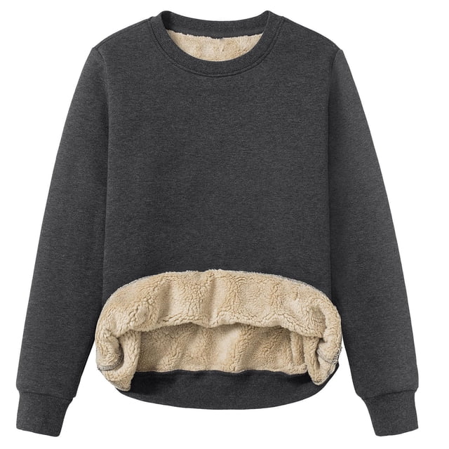 KIHOUT Hauts pour Femmes Printemps Hiver Mode Couleur Unie T-shirt Ample Chaud Manches Longues Blouse Col Rond Hauts Décontractés