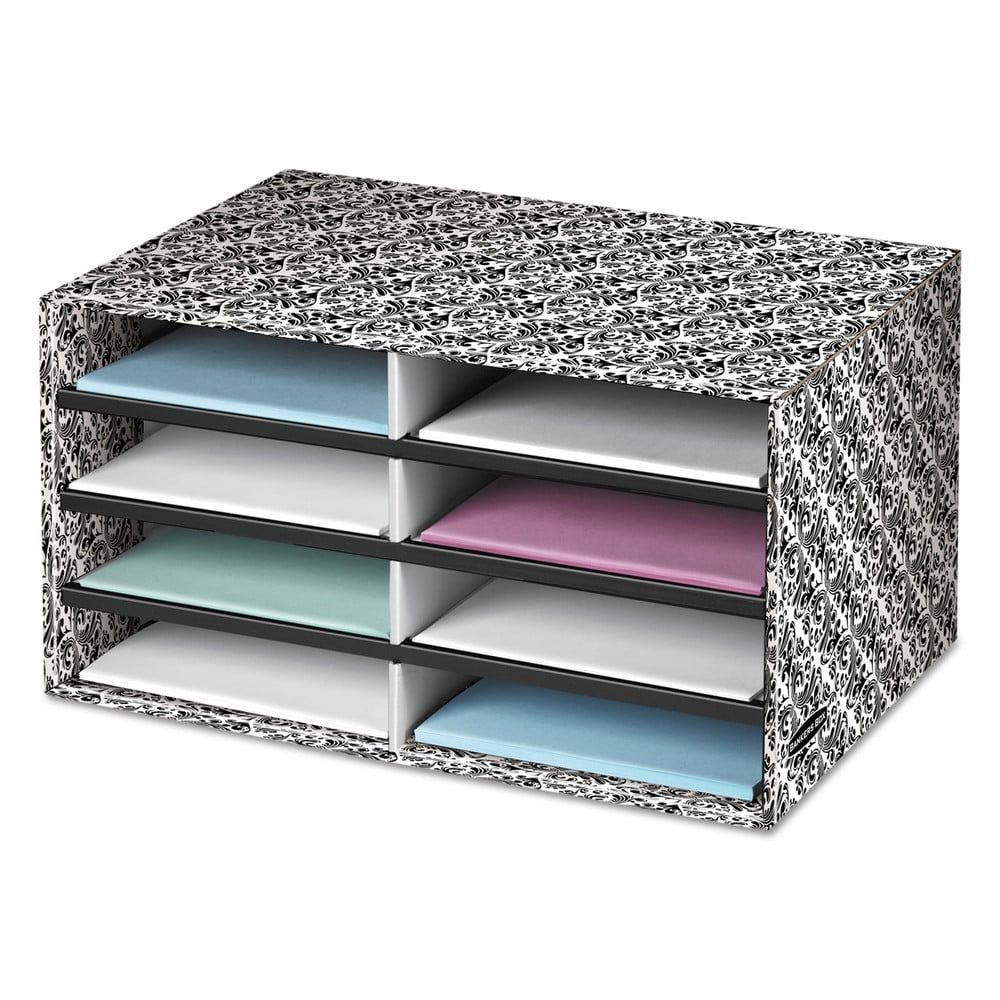 Bankers Box Decorative Eight Compartment Literature Sorter, Letter, Black/White Brocade Design