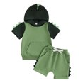 thumbnail image 4 of shoper Dinosaur Print Boys Casual Playwear Set Short Sleeve Shirt with Hood And Shorts For Toddler Kids Comfortable Daily Outfit Green 3-4 Years, 4 of 4