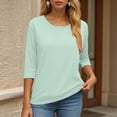 thumbnail image 6 of Towmus Womens Tops 3/4 Sleeve Solid Color Crew Neck T Shirt Oversized Casual Women Blouse Business Work Summer Dresses S-3XL Under $6, 6 of 6