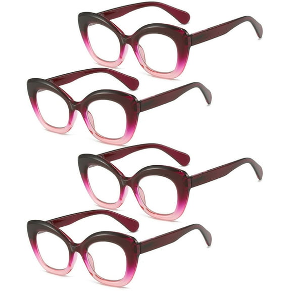 4 Pairs of Womens Cat Eye Spring Hinge Reading Glasses 3.5 Thick Butterfly Shape Purple Readers 3.5