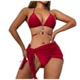 thumbnail image 1 of FhsagQ Swimsuit Sets for Women Crotchless Bodysuit Women's 3PcsSet Shiny Rhinestone Decor Solid Color Lace up Bikini Cover up Set Bra Low Rise Briefs Sunscreen Skirt Set Beachwear Red S, 1 of 7