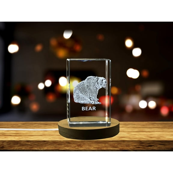 Unique 3D Engraved Crystal with Bear Design - Perfect Gift for Animal Lovers