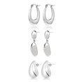 thumbnail image 1 of JeenMata Juego de 3 Pares de Pendientes de Moda para Mujer en Baño de Oro Blanco, Pendientes de Aro, Pendientes Hipoalergénicos, Colgantes y Gruesos, Regalo de Joyería para Mujer, 1 of 4