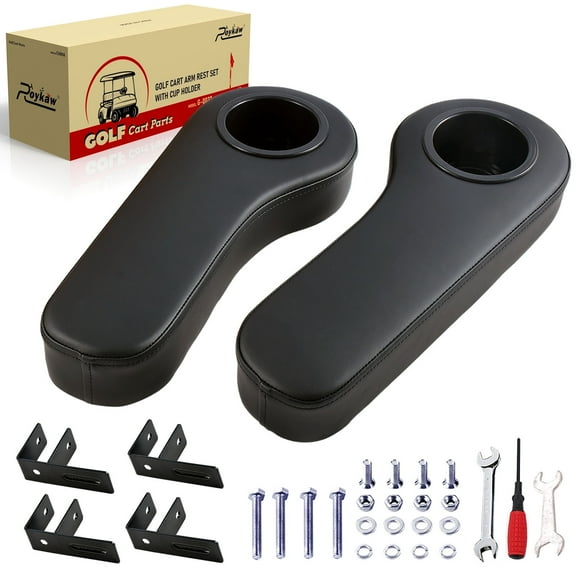 Roykaw Golf Cart Armrest with Cup Holder for EZGO Club Car Yamaha 1.0'' Square Tube Frame, Black