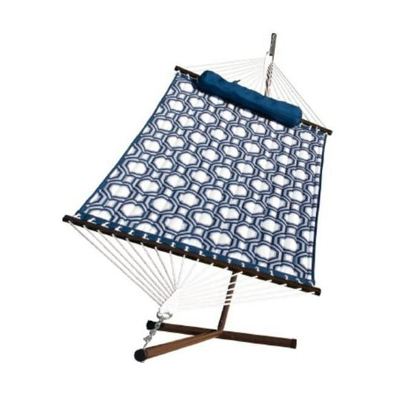 11' Quilted Hammock w/Pillow-Blue Geometric w/4782BR