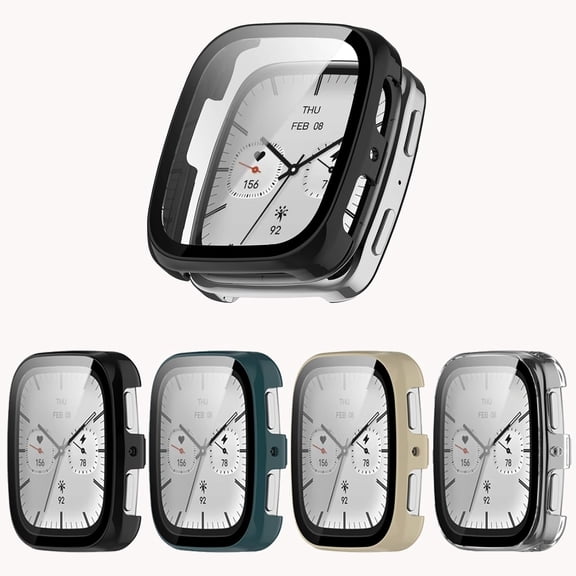 [4-Pack] Screen Protector Case with Tempered Glass Compitible with Amazfit Active 2 Square Smart Watch, Hard PC Case Screen Protector Cover Bumper Accessories for Women Men