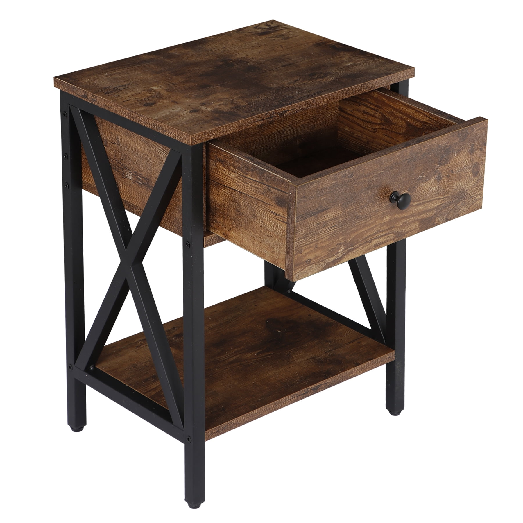 ZENY 2PCS x-Design End Table Metal Frame Storage Organizer Display, Brown