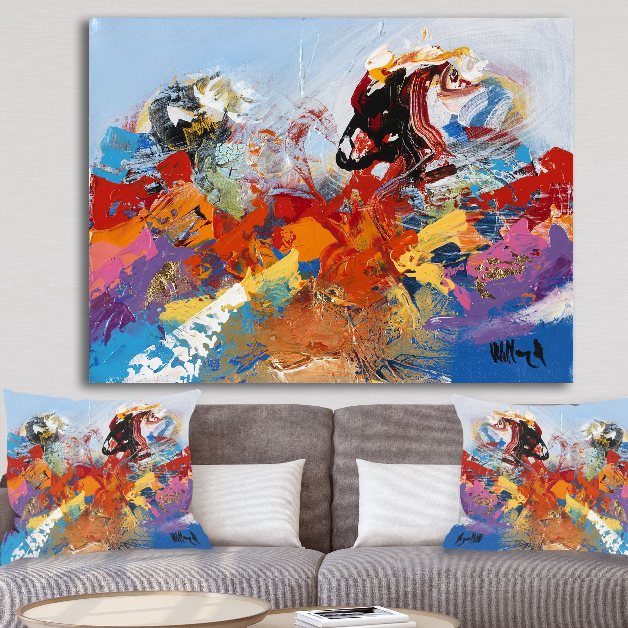 Designart 'Abstract Ocean Blue 02' Modern & Contemporary Canvas Artwork - 32x24