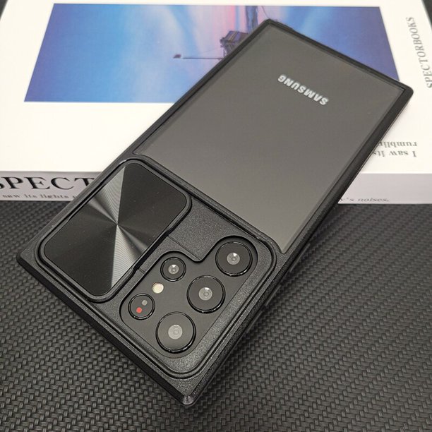 Tapa de lente de cámara deslizante, funda dura transparente para Samsung Galaxy S23 22 Ultra Plus S20fe S21fe A12, fundas transparentes a prueba de golpes Fivean unisex