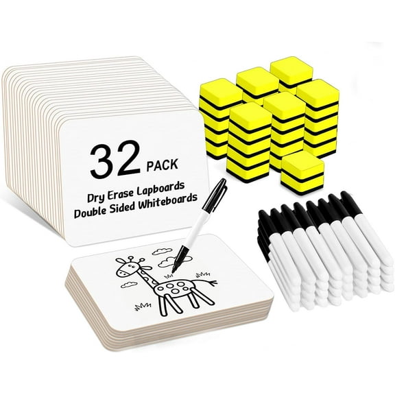Dry Erase Lapboards,  32 Pack Double Sided Dry Erase Lap Boards 9 x 12.5 Inch, 32 Markers, 32 Erasers, Small Dry Erase Boards for Students Classroom Teacher Supplies