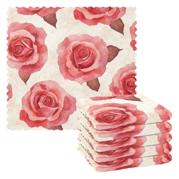 6 Pieces of Kitchen Towels 11x11Inch Kitchen Dish Cloths Kitchen Dish Towels Reuseable Cleaning Cloths Pretty Red Roses7
